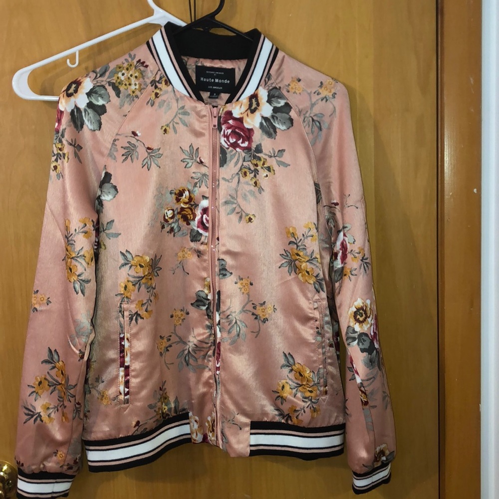 Haute Monde Floral Striped Zip Up Bomber S